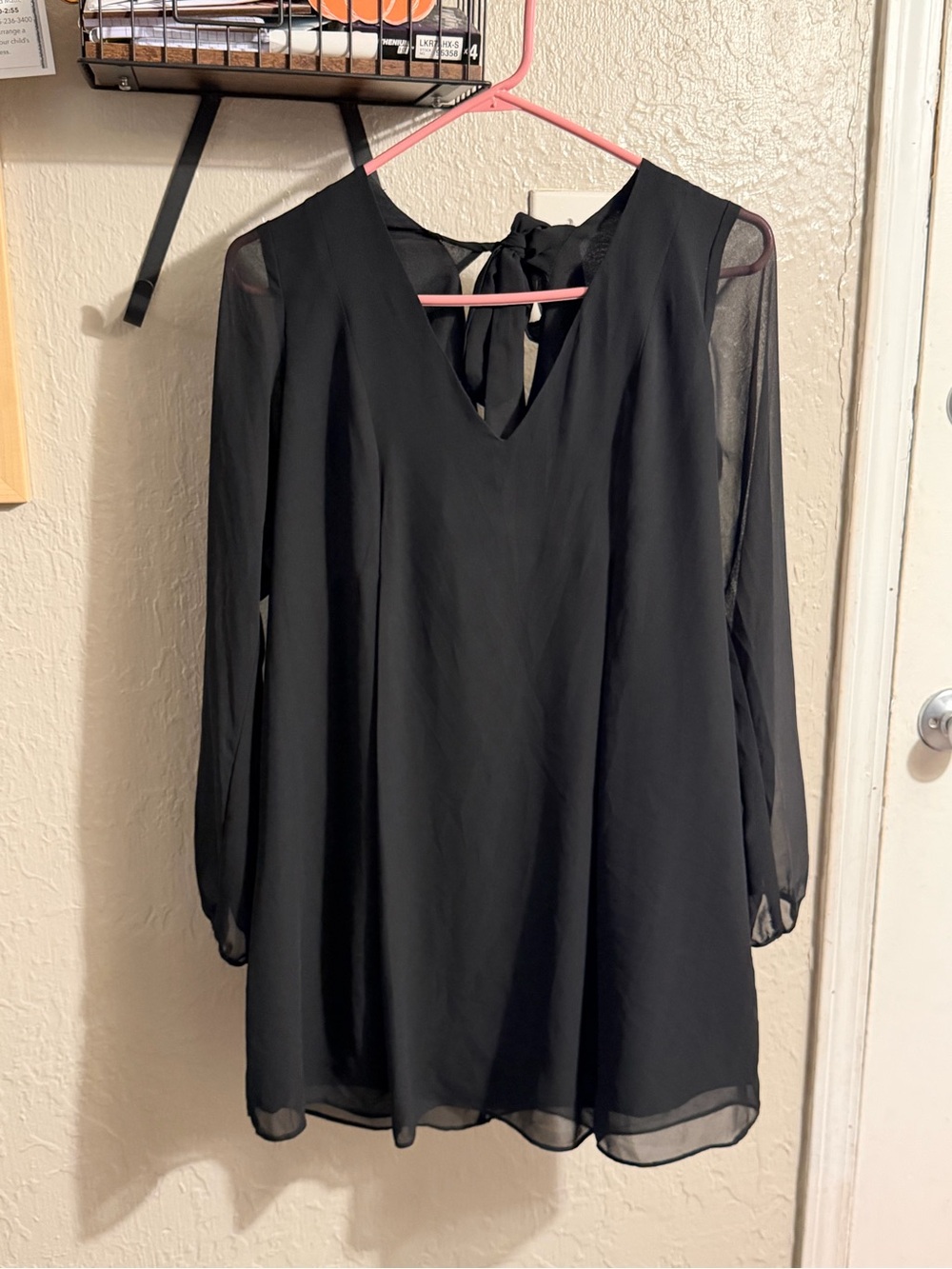 Women's Black V-Neck Sheer Sleeve Blouse